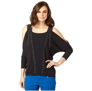 Michael Kors Embellished Cold Shoulder Drape Top, M